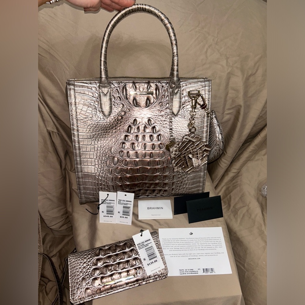 Brahmin Silver Crocodile Embossed Tote